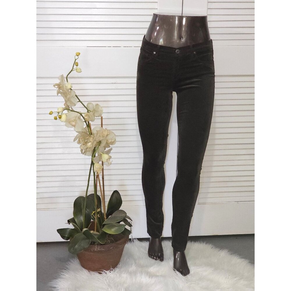 Adriano Goldschmied Green The Legging Super Skinny Velvet Pants Sz 27R 0984